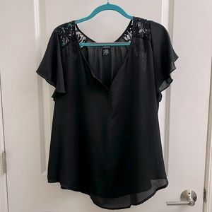 Torrid Black Blouse with Lace Shoulder Inserts